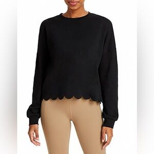 AQUA ATHLETIC Scalloped Sweatshirt Black $68 Retail NWT